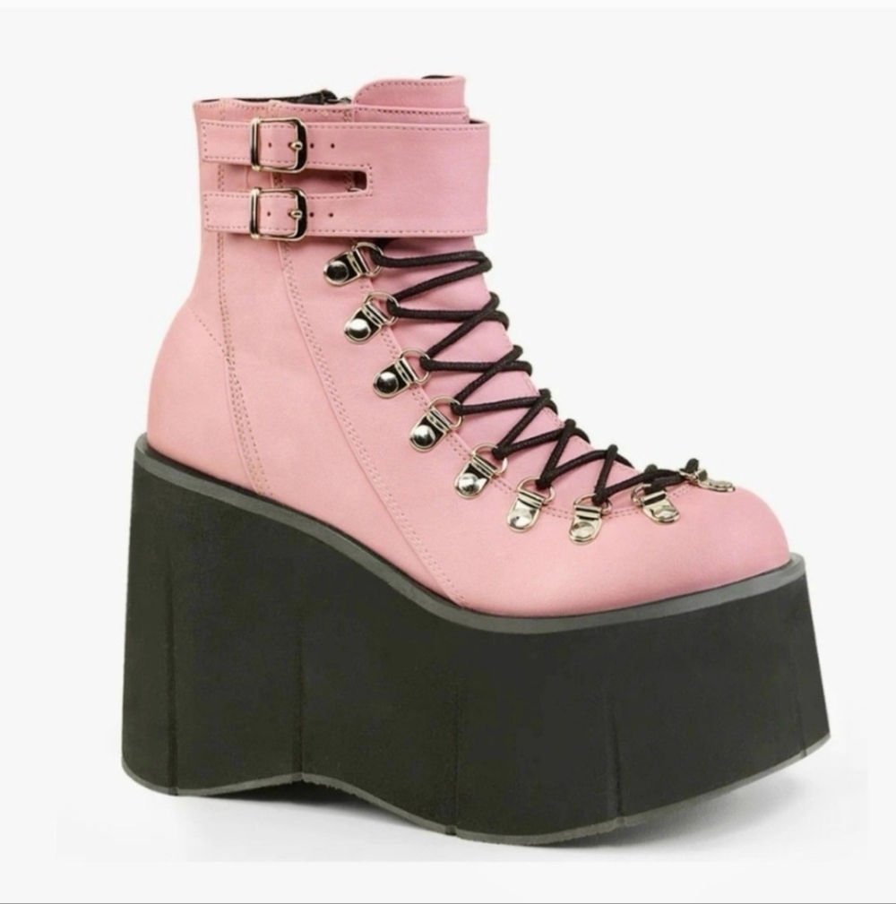 Demonia KERA21 Baby Pink Vegan Leather Platform Boots
